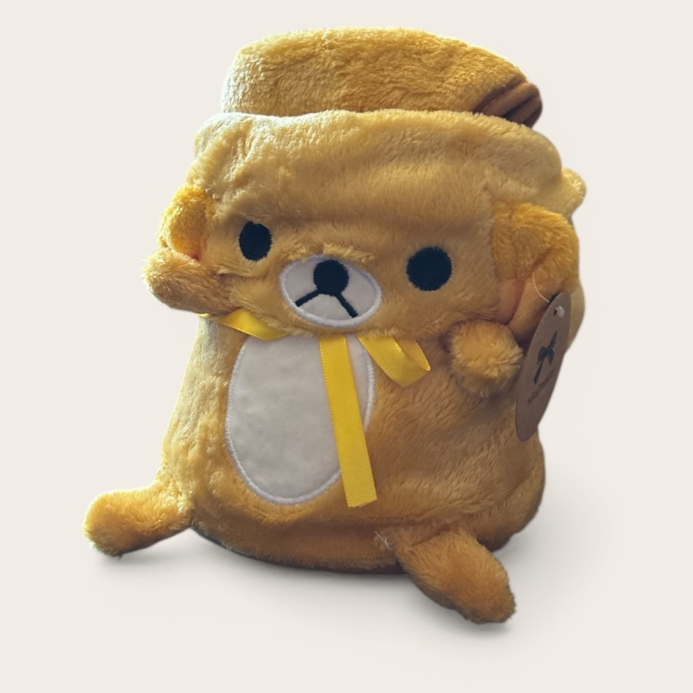 Yellow Plush Bear blanket with Ribbon